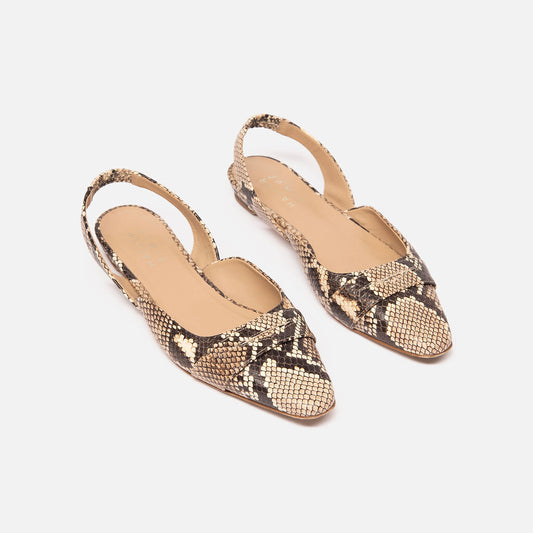 Jamie Haller Brown Snake Print Slingback Flats
