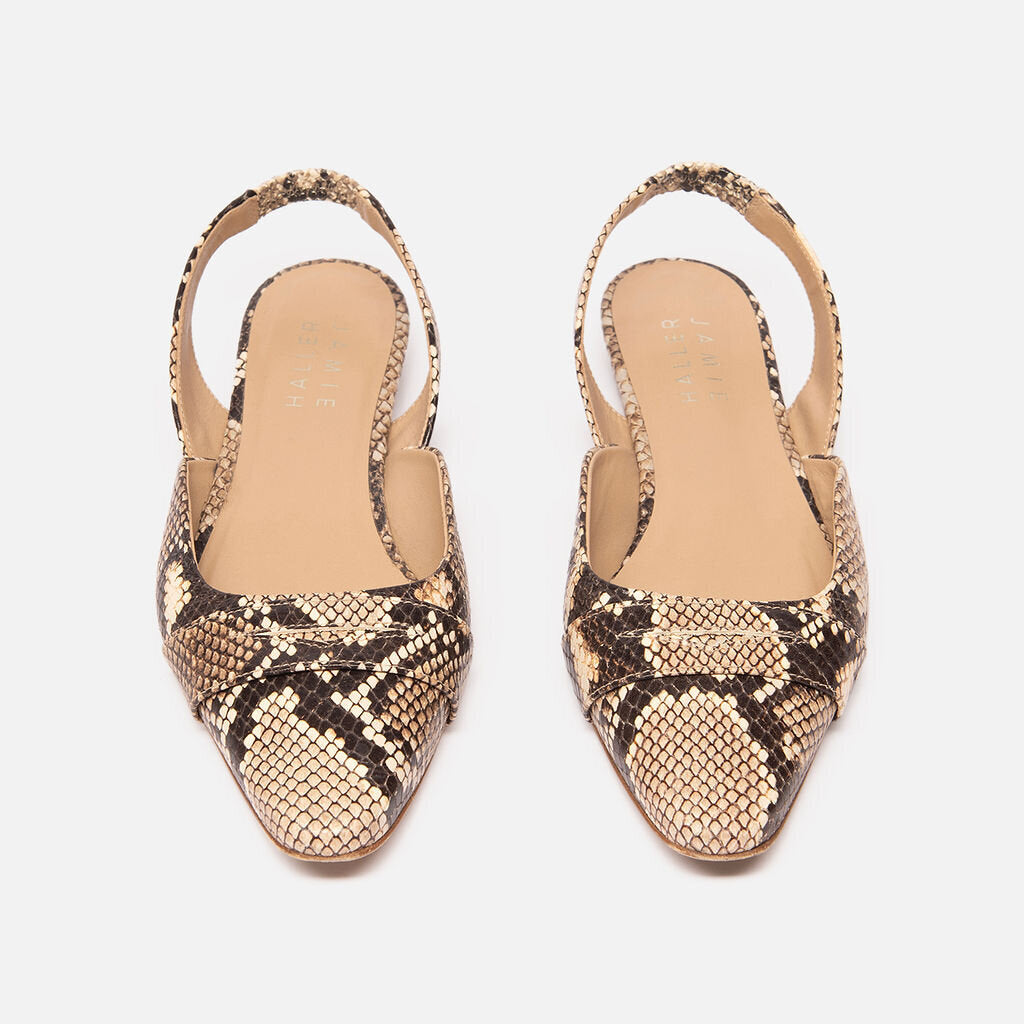 Jamie Haller Brown Snake Print Slingback Flats