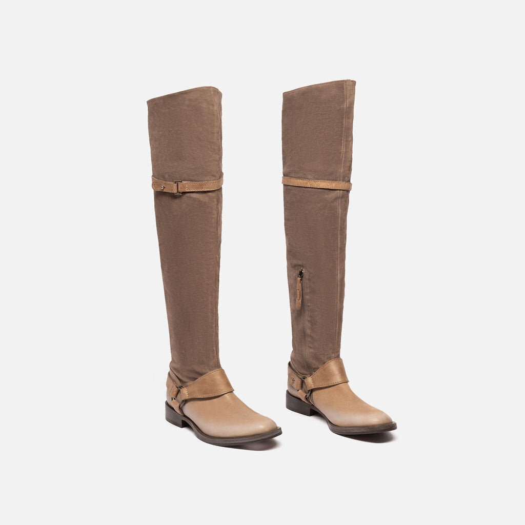 Brunello Gray Leather Knee High Boot