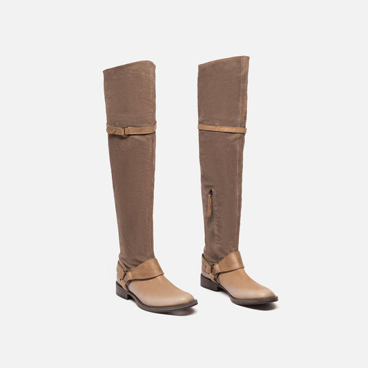 Brunello Gray Leather Knee High Boot