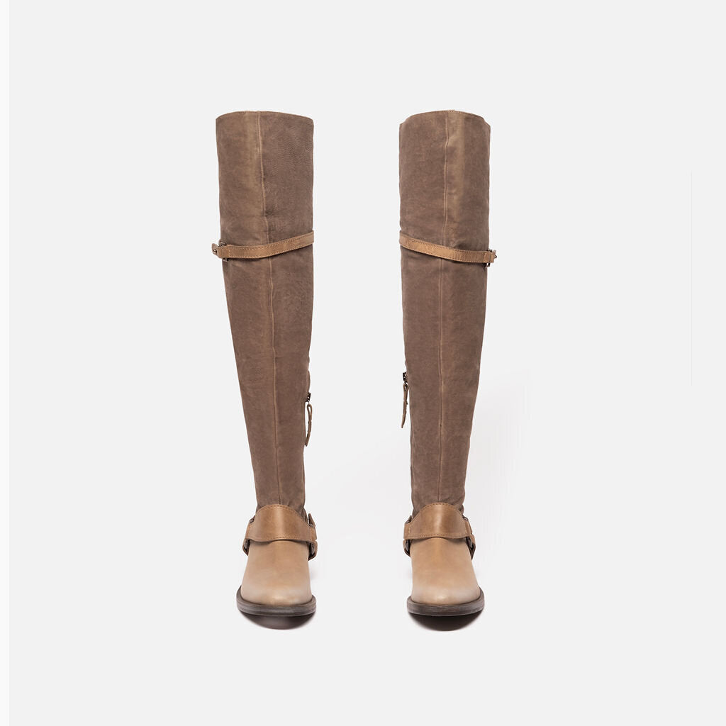 Brunello Gray Leather Knee High Boot