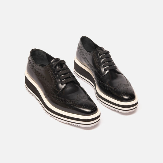 Prada Black Leather Platform Oxfords
