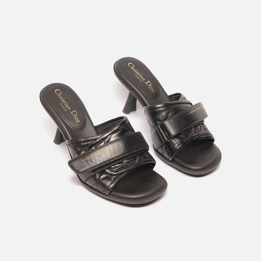 Christian Dior Black Leather Cannage Quilted Heel