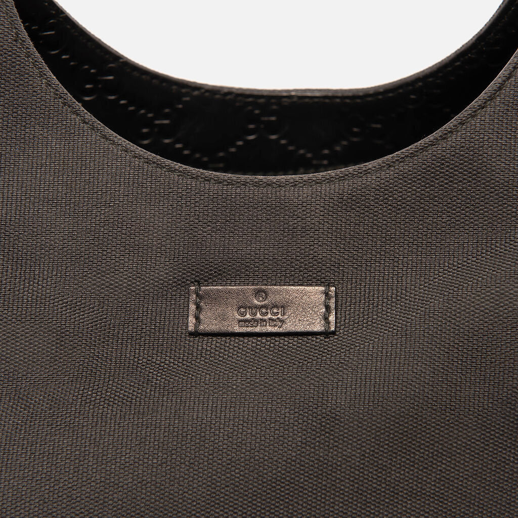 Gucci Black on Black Canvas Bamboo Shoulder Bag