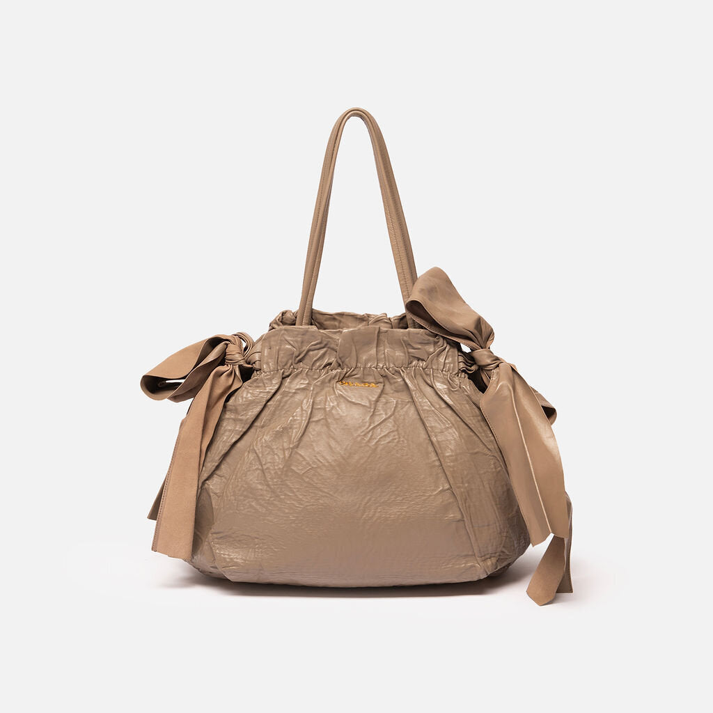 Prada Taupe Leather Antique Bow Tote
