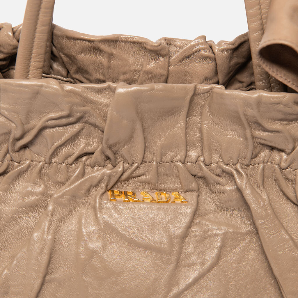 Prada Taupe Leather Antique Bow Tote