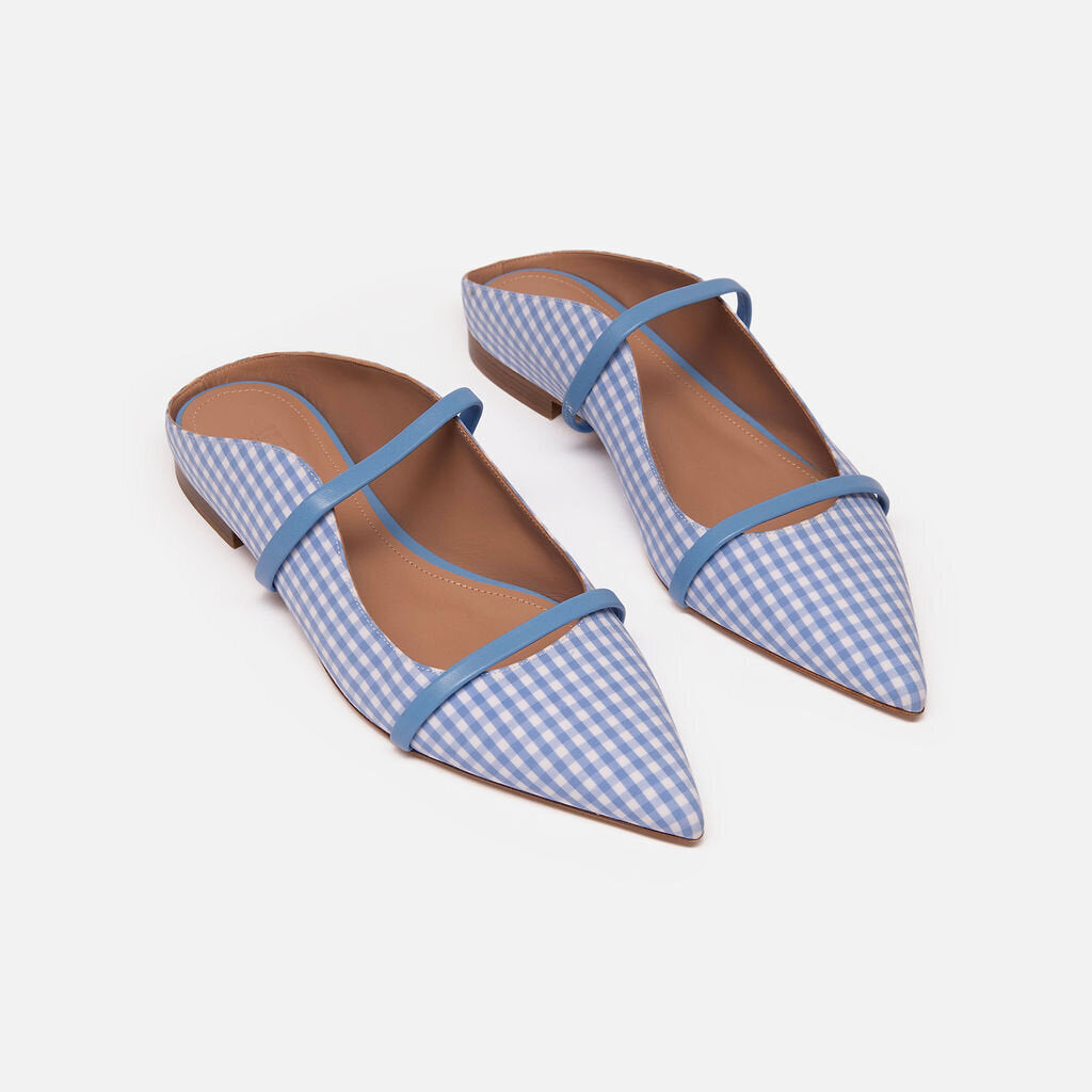 Malone Souliers Blue & White Gingham Canas Flat