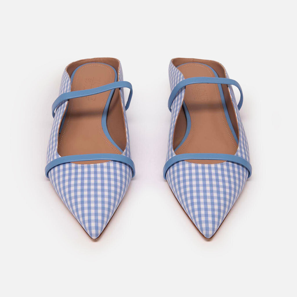 Malone Souliers Blue & White Gingham Canas Flat