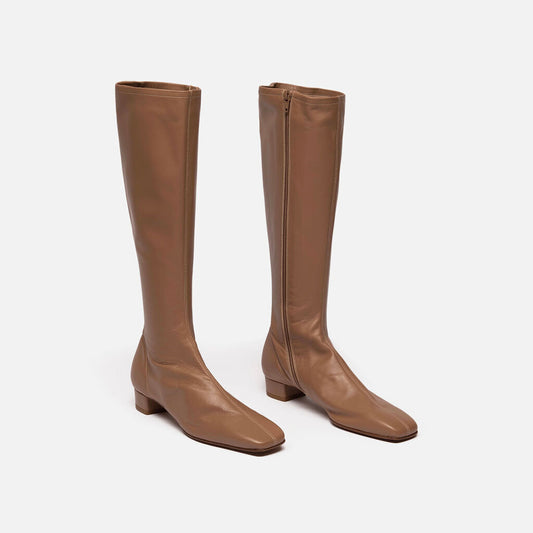 By Far Beige Leather Flat Boot