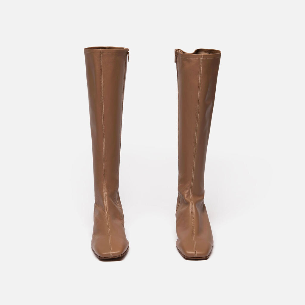 By Far Beige Leather Flat Boot