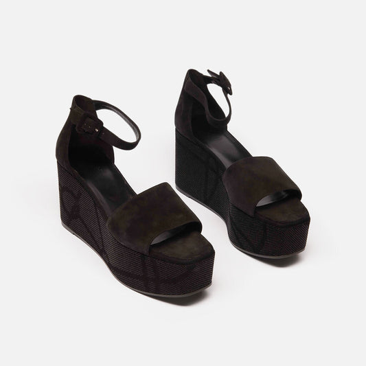 Hermes Black Luminous Platform Sandals