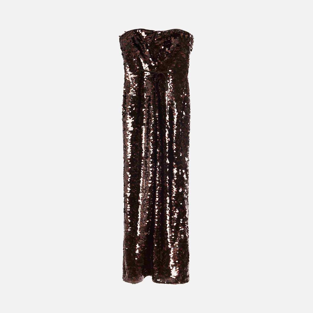 Staud Brown Sequin Strapless Dress