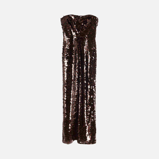 Staud Brown Sequin Strapless Dress