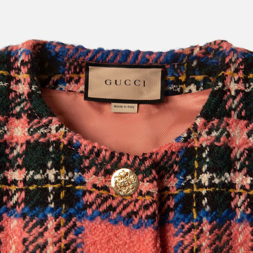 Gucci Pink Tartan-Check Wool Boucle Jacket