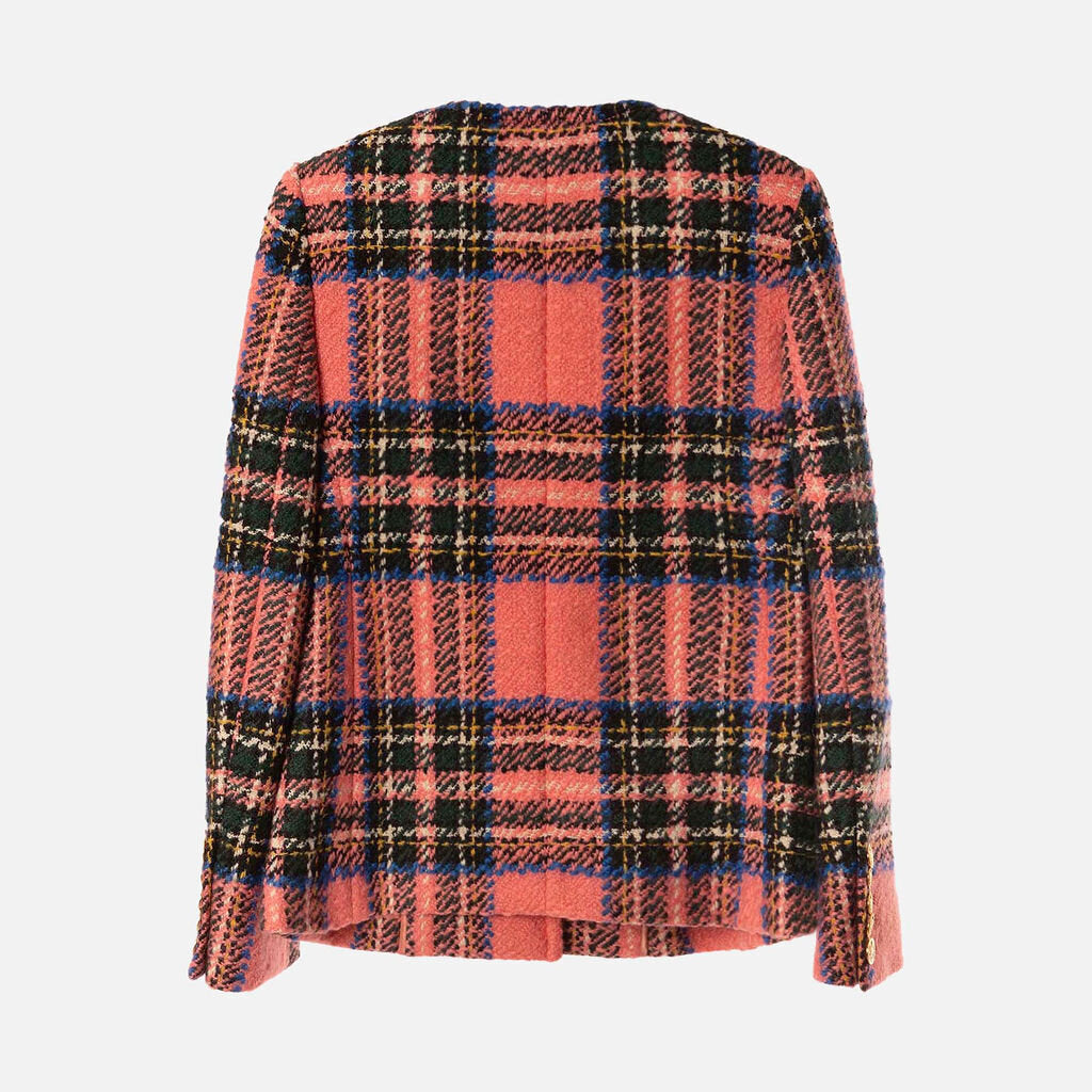 Gucci Pink Tartan-Check Wool Boucle Jacket