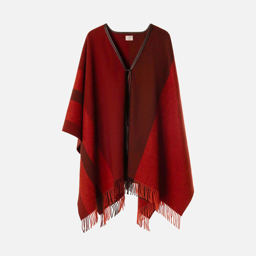 Hermes Bordeaux Wool Blend Cape with Leather Trim