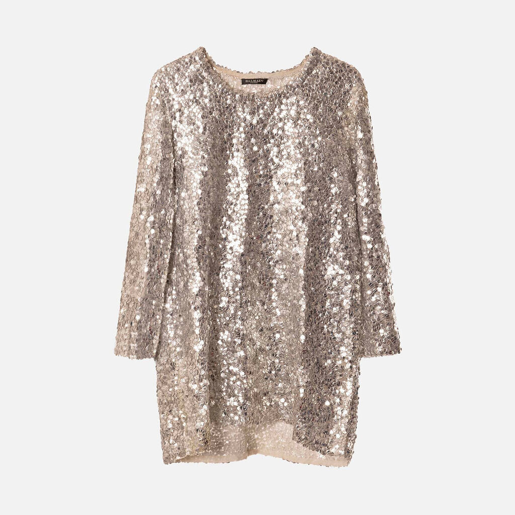 Balmain Silver Sequin Mini Dress