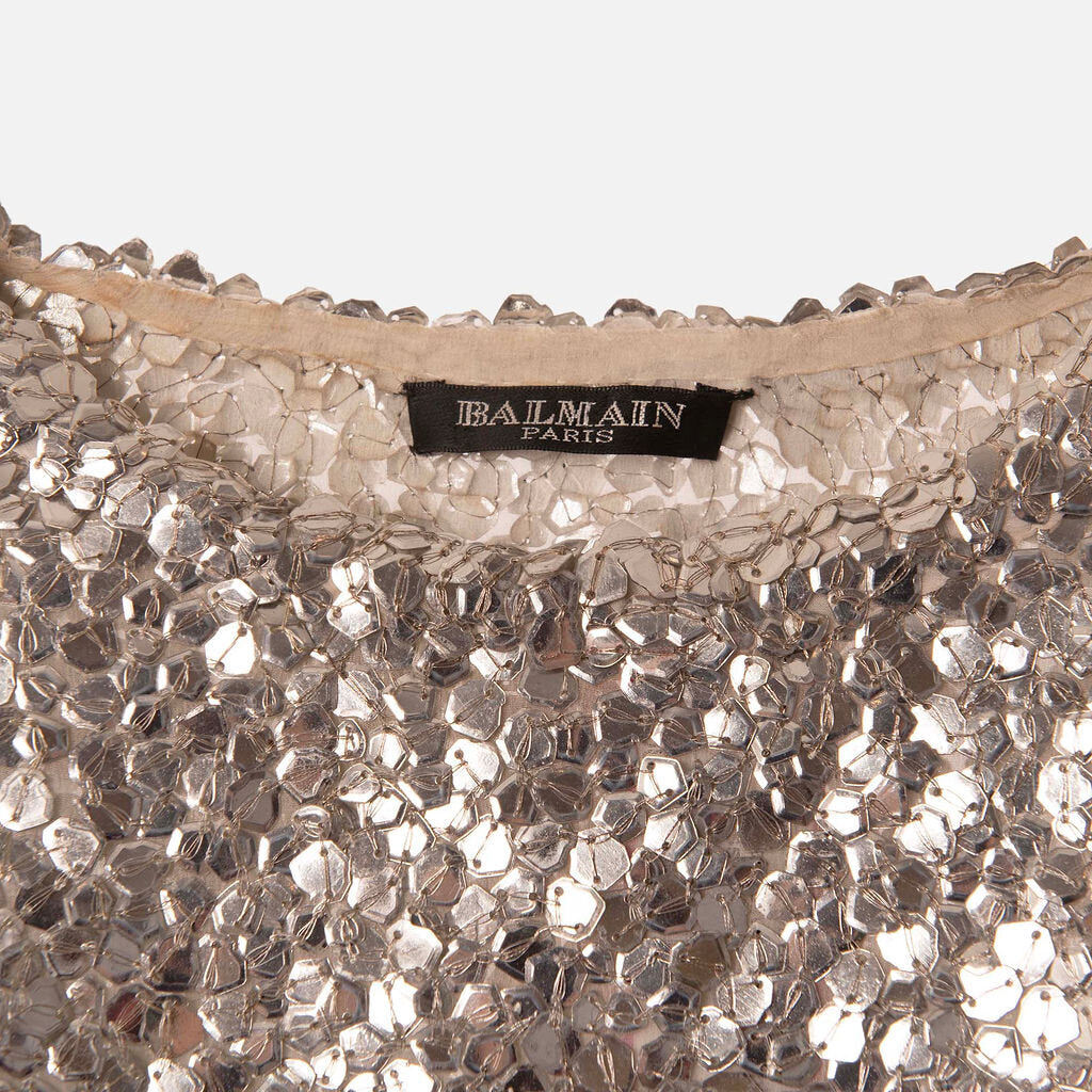 Balmain Silver Sequin Mini Dress