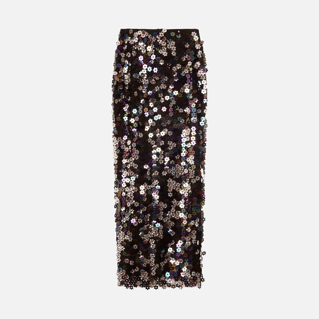 New Arrivals Black Holographic Floral Sequin Skirt & Top Set