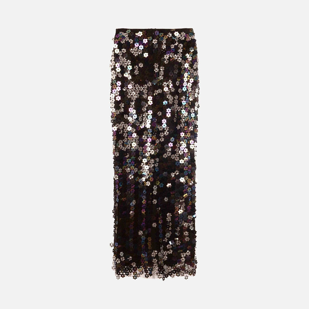 New Arrivals Black Holographic Floral Sequin Skirt & Top Set