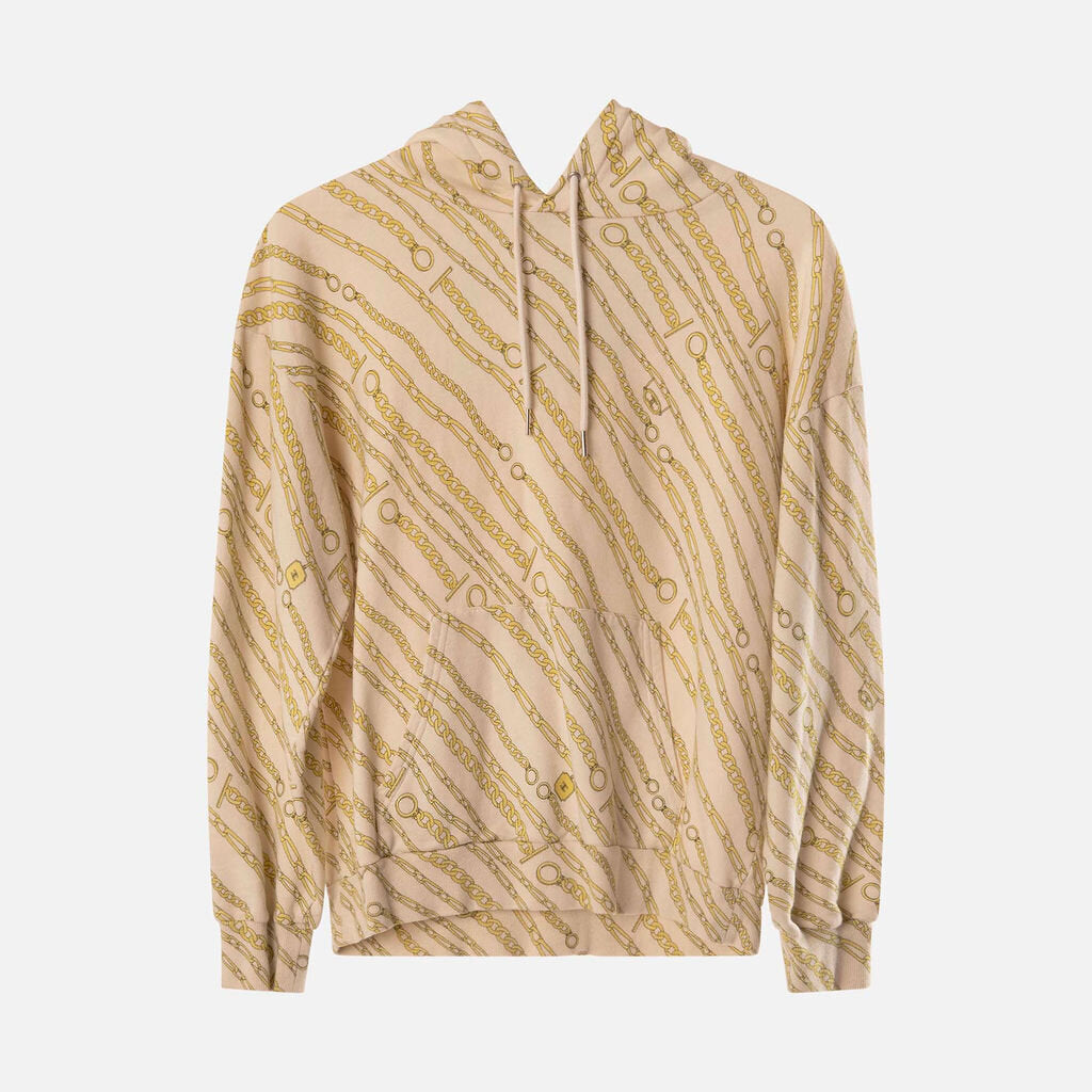 Celine Cream Chain Print Cotton & Cashmere Hoodie