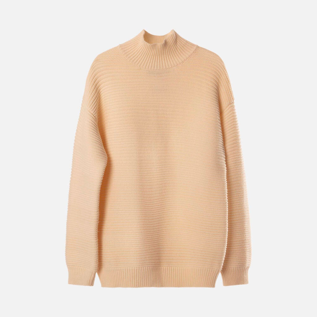Brandon Maxwell Cream Wool Mock Neck Sweater