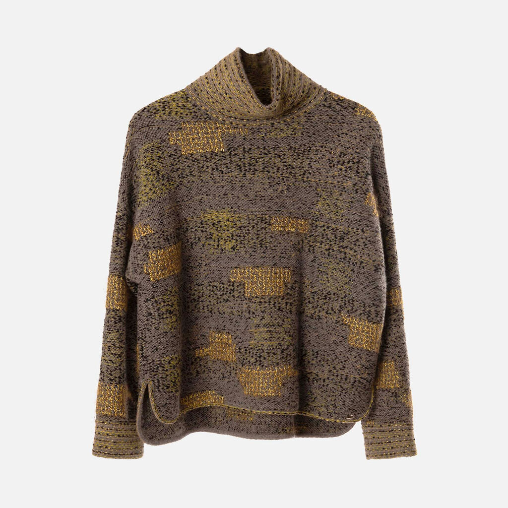 Chanel Grey & Yellow Colorblock Wool Blend Turtleneck Sweater