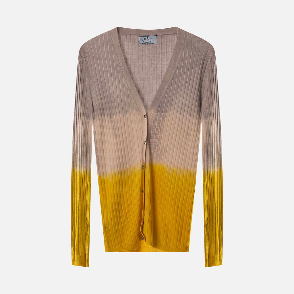 Prada Grey & Chartreuse Ombre Wool & Silk Cardigan