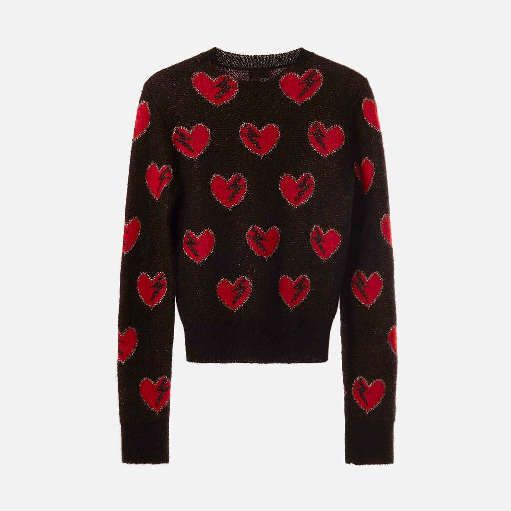 Saint Laurent Black & Red Heart Mohair Blend Sweater