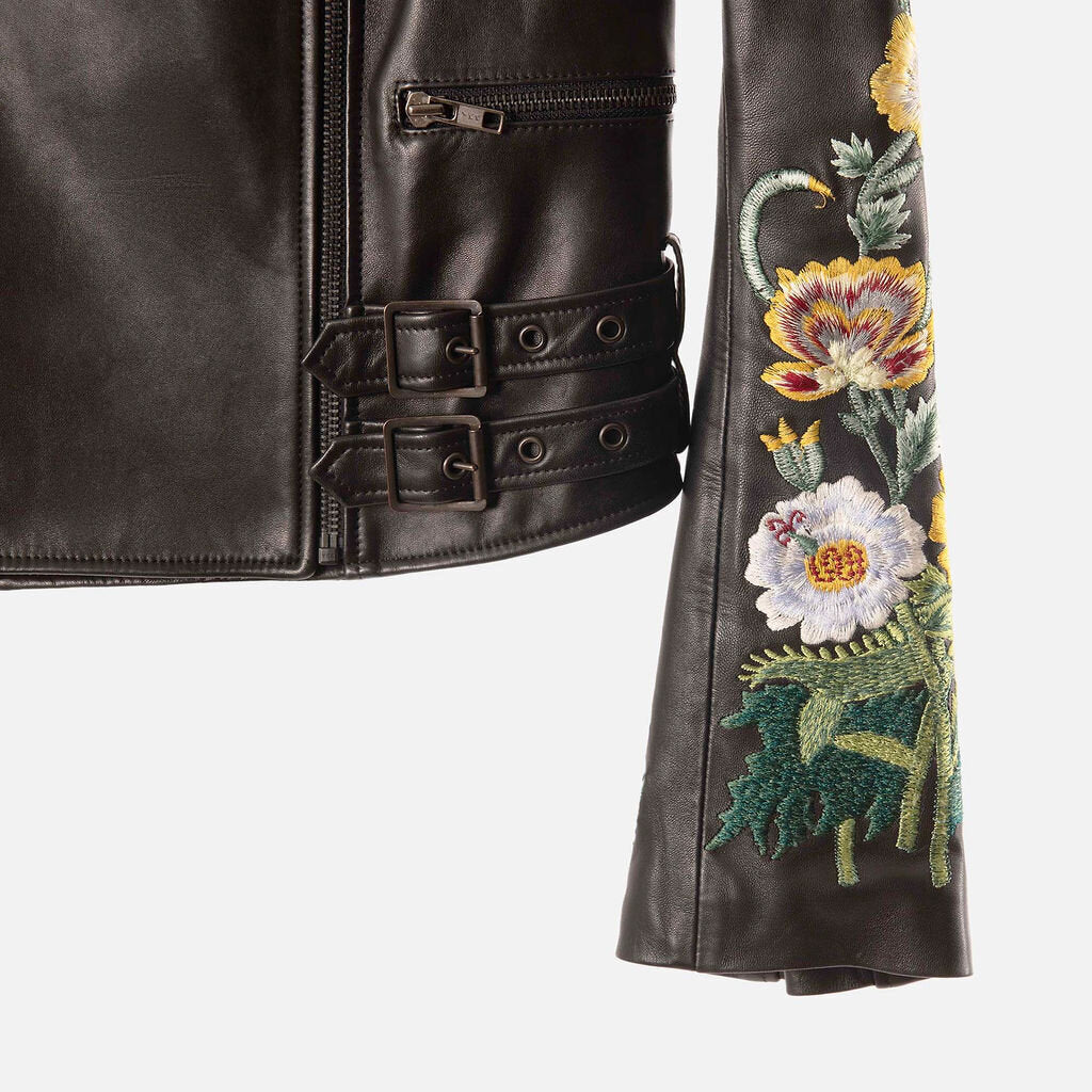 Christopher Kane Black Floral Embroidered Leather Jacket