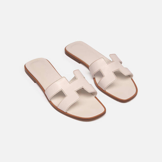 Hermes White Leather Oran Sandal