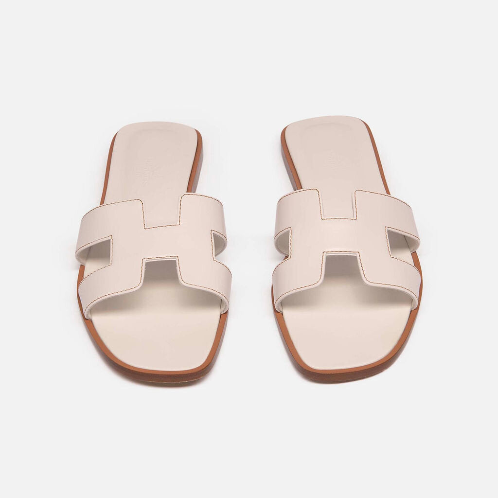 Hermes White Leather Oran Sandal