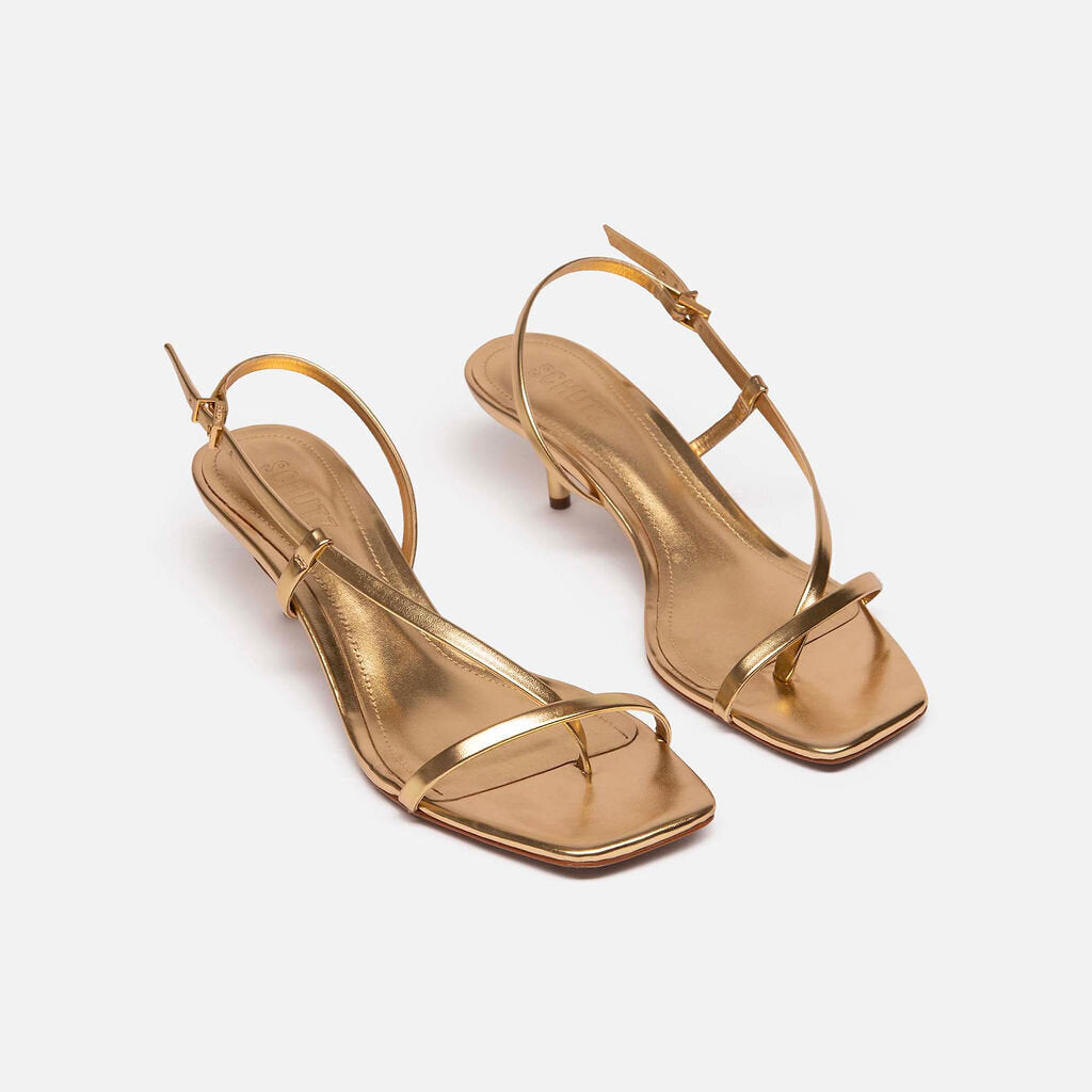 Schutz Gold Strappy Kitten Heels
