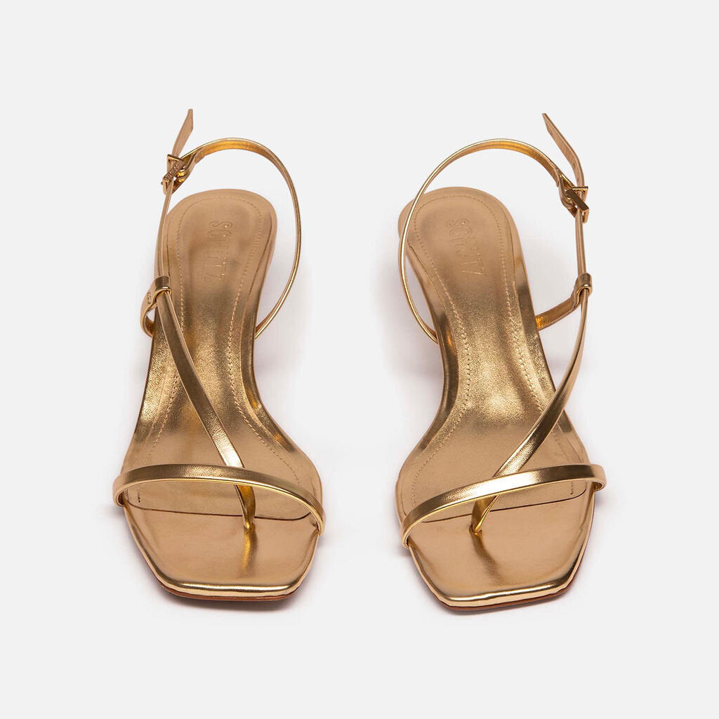 Schutz Gold Strappy Kitten Heels