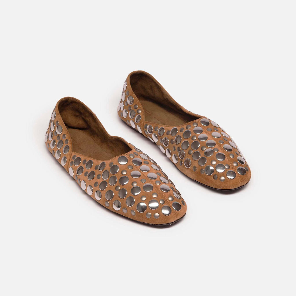 Khaite Brown Suede Silver Studs Flats