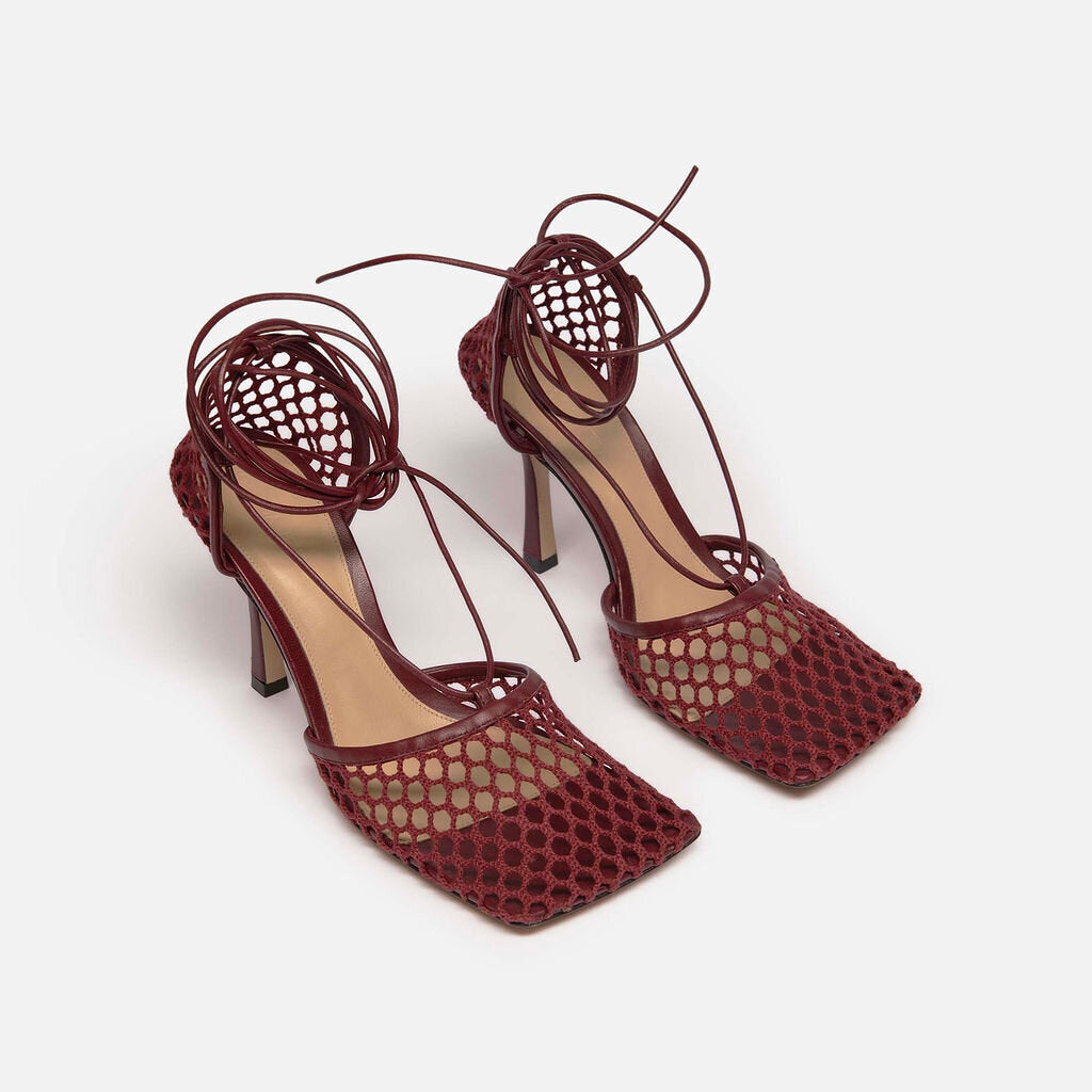 Bottega Veneta Red Mesh Lace Pumps