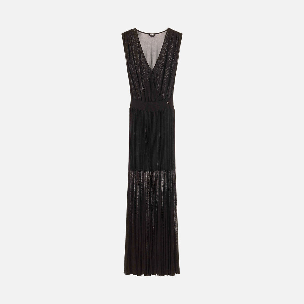 Chanel Black Viscose Pleated Midi Dress