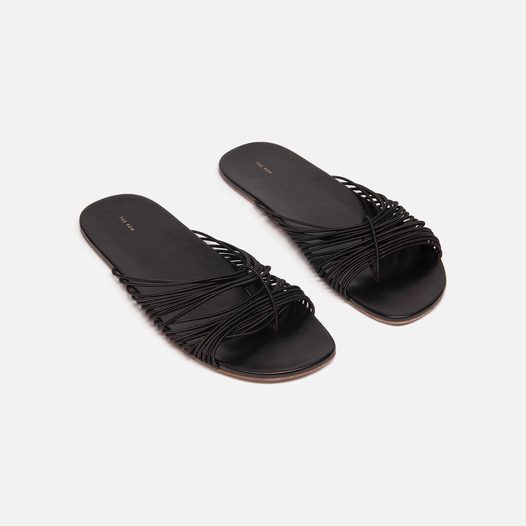 The Row Black Leather Strappy Sandal