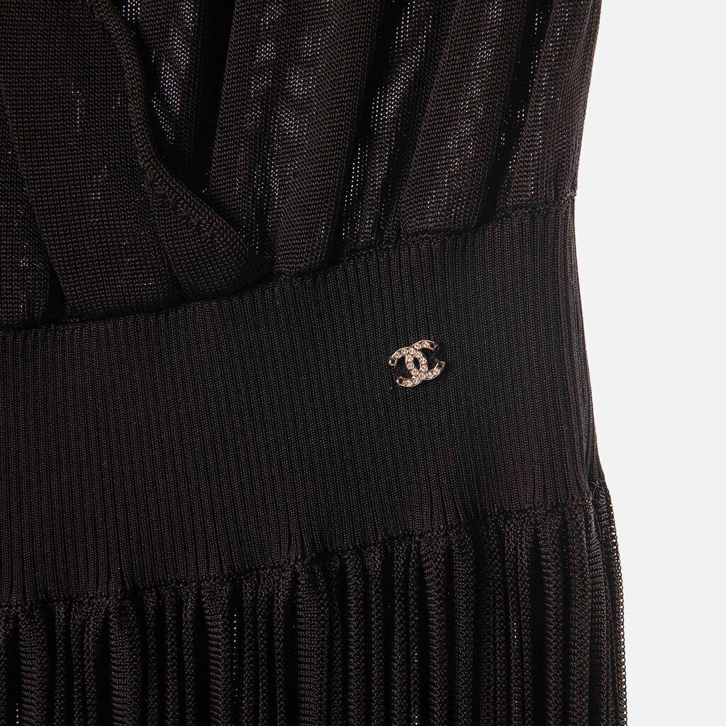 Chanel Black Viscose Pleated Midi Dress