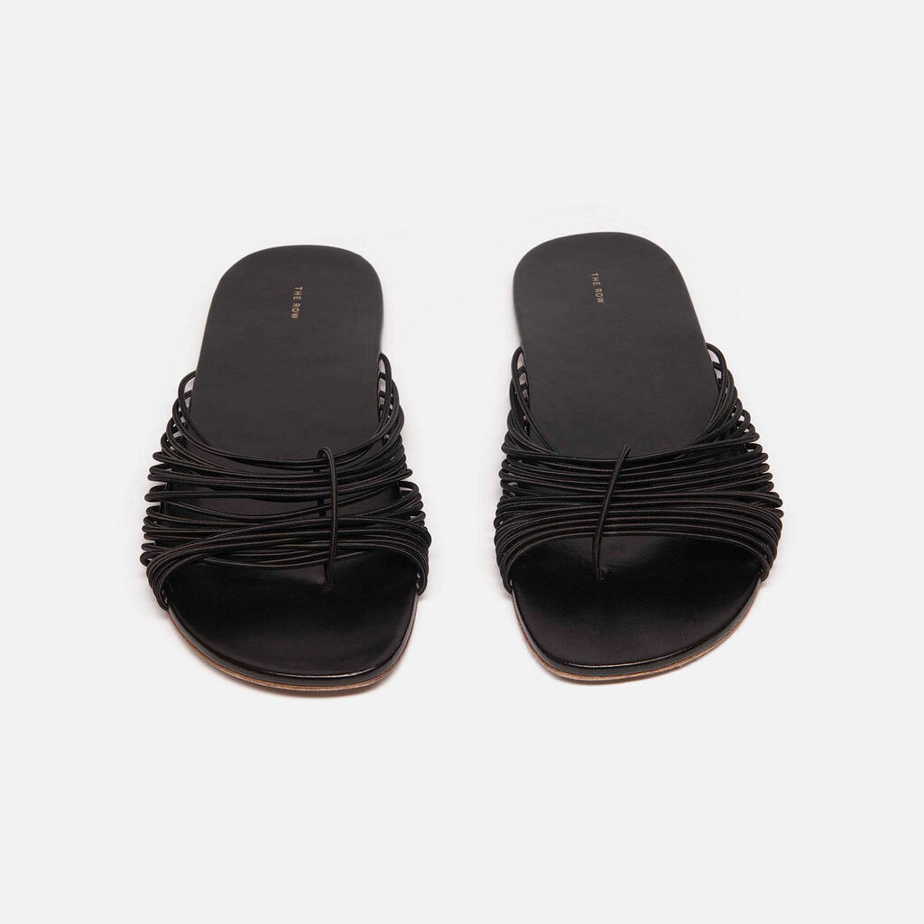 The Row Black Leather Strappy Sandal