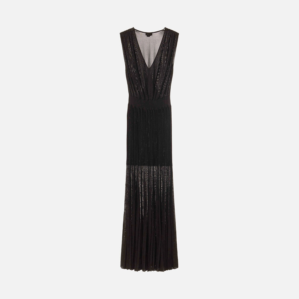 Chanel Black Viscose Pleated Midi Dress