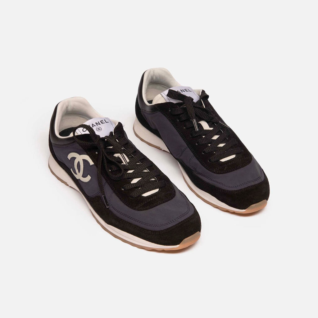 Chanel Navy Nylon Black Suede Sneaker