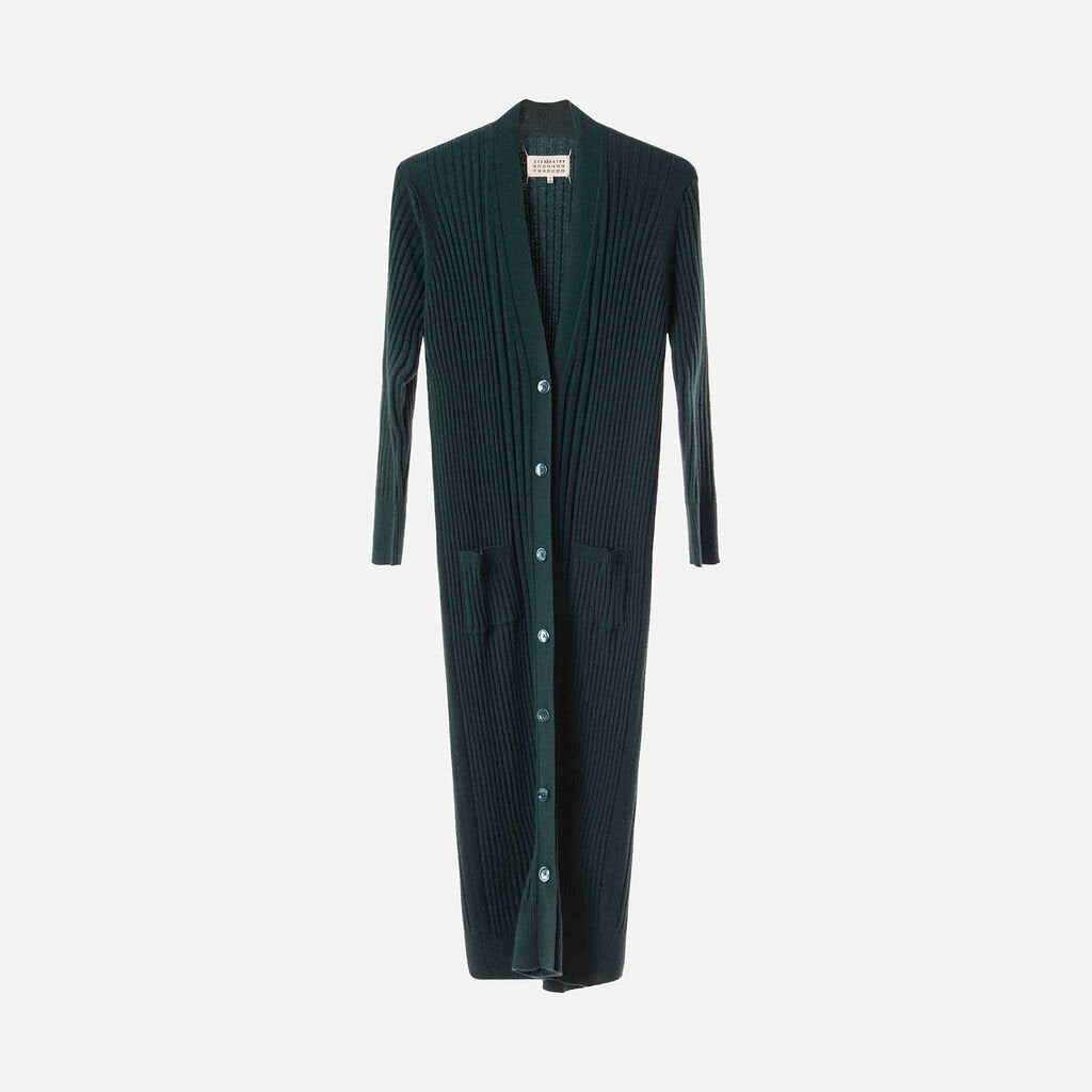 Maison Margiela Green Wool Ribbed Long Cardigan