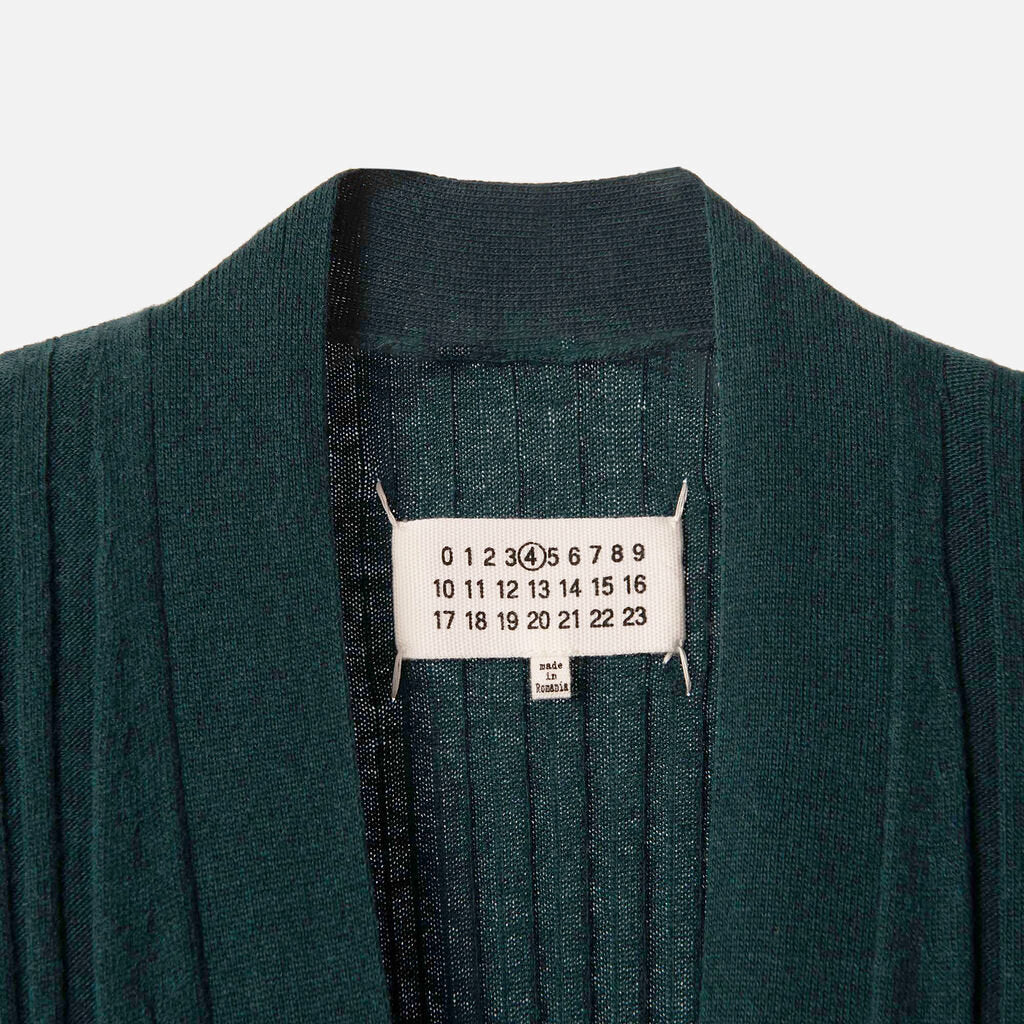 Maison Margiela Green Wool Ribbed Long Cardigan