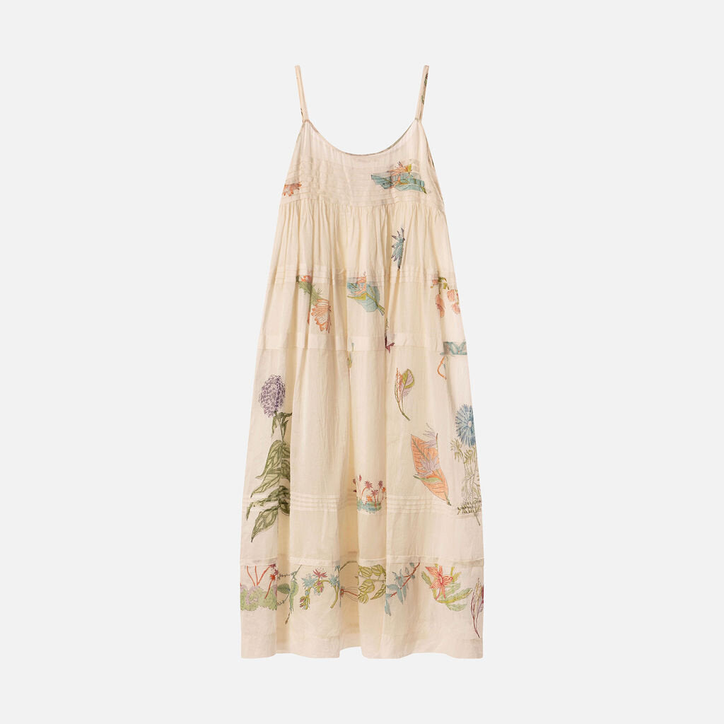 Injiri White Cotton and Silk Floral Dress