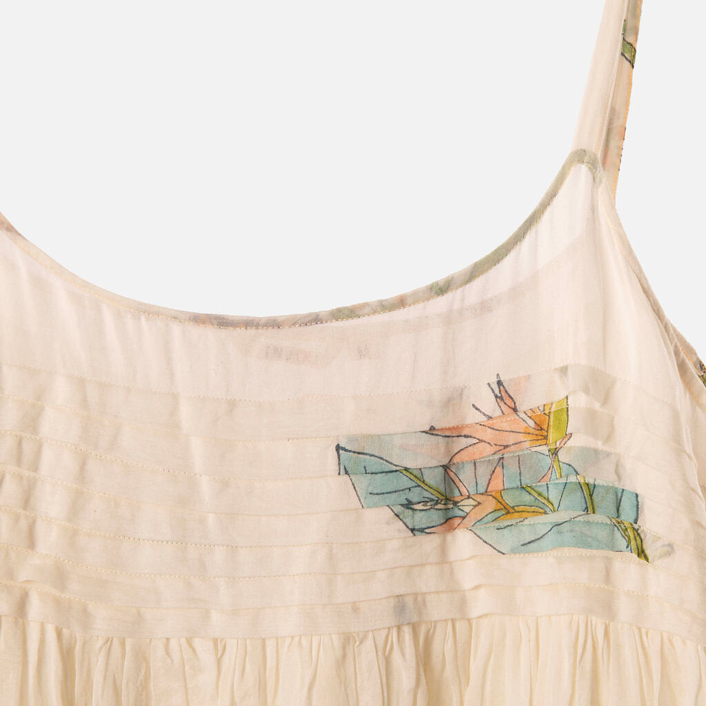 Injiri White Cotton and Silk Floral Dress