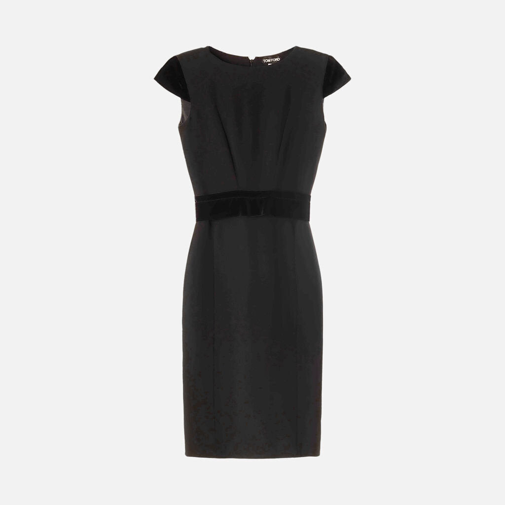 Tom Ford Black Viscose Blend Velvet Detail Dress