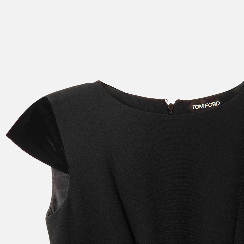 Tom Ford Black Viscose Blend Velvet Detail Dress