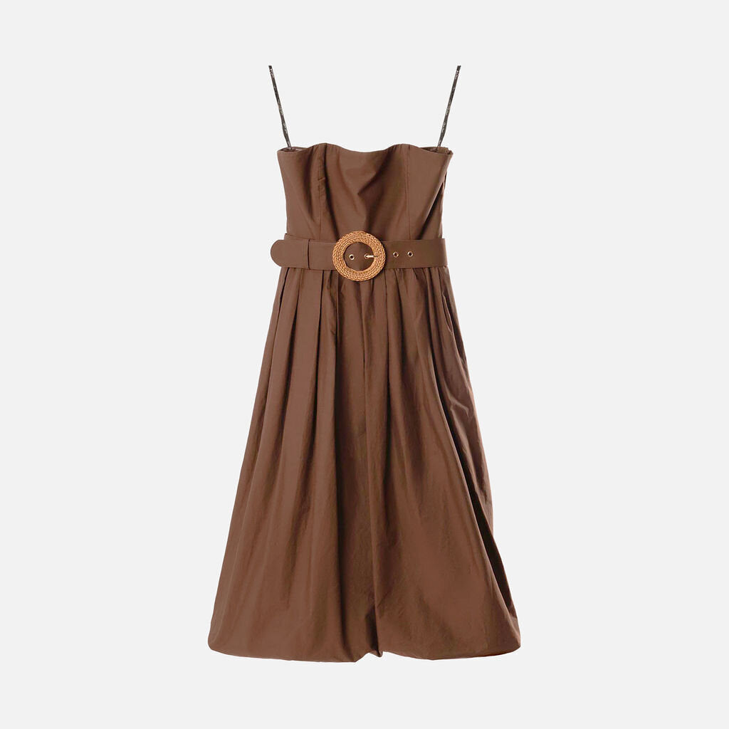 Cara Cara Brown Cotton Bubble Hem Dress