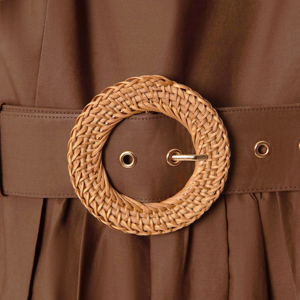 Cara Cara Brown Cotton Bubble Hem Dress